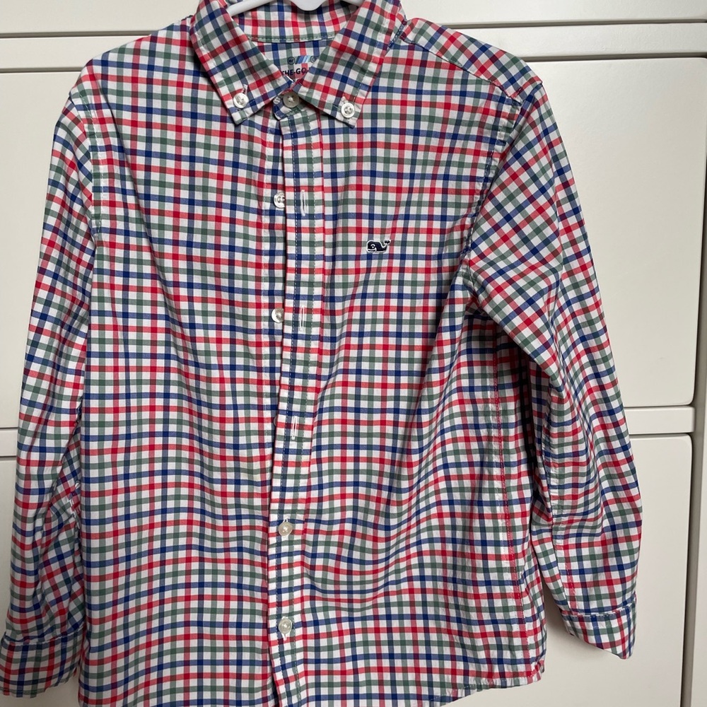 Vineyard Vines Red, Blue, and Green Plaid On-The-Go brrrº shirt-5T